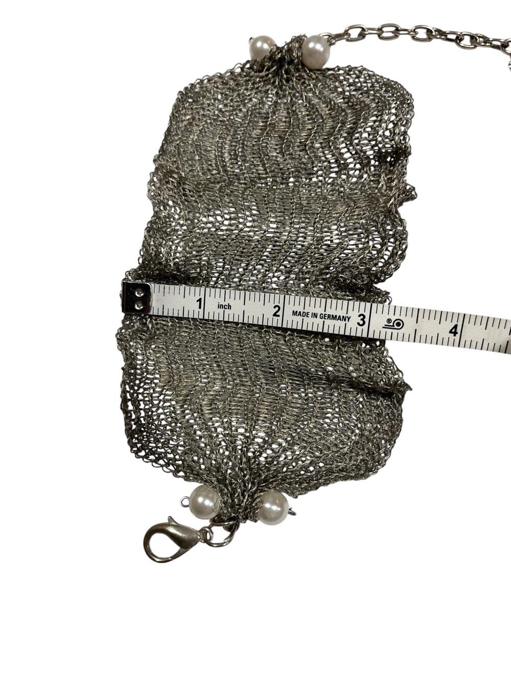 Metal Mesh Chainmail Bracelet Cuff Silver Tone Ruffle Sculptural Goth Cosplay - Picture 6 of 10